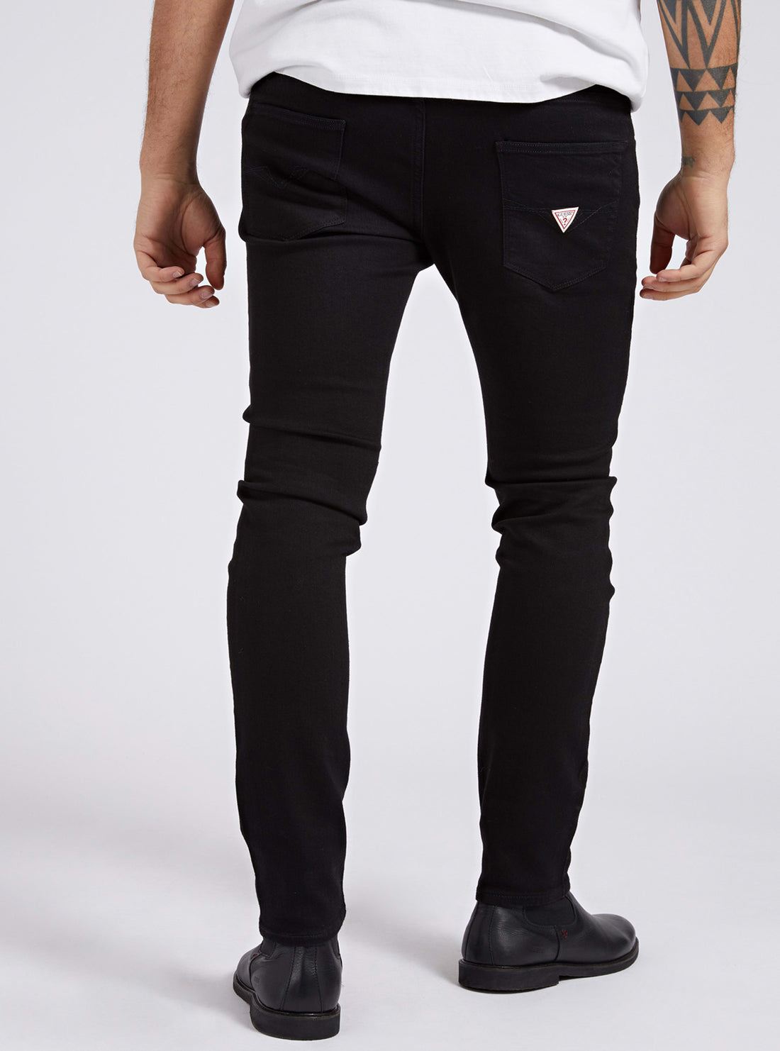 GUESS Mens Chris Mid-Rise Super Skinny Denim Jeans in Black M1YA27D4F53 Back View