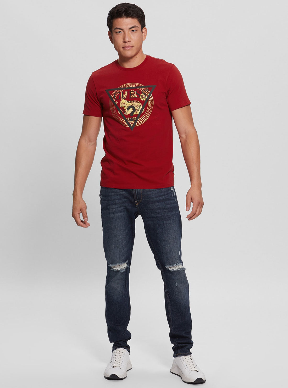 GUESS Men's Red Golden Rabbit Logo T-Shirt Full View