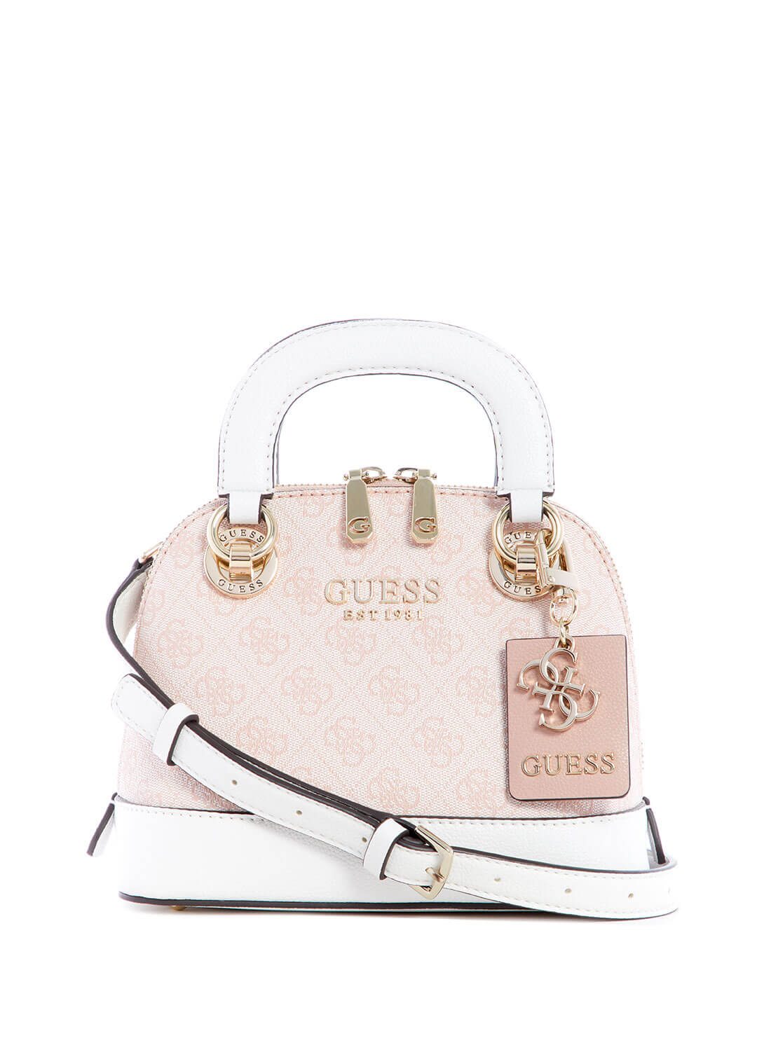 GUESS Womens Pink White Cathleen Small Dome Satchel SG773705 Front View