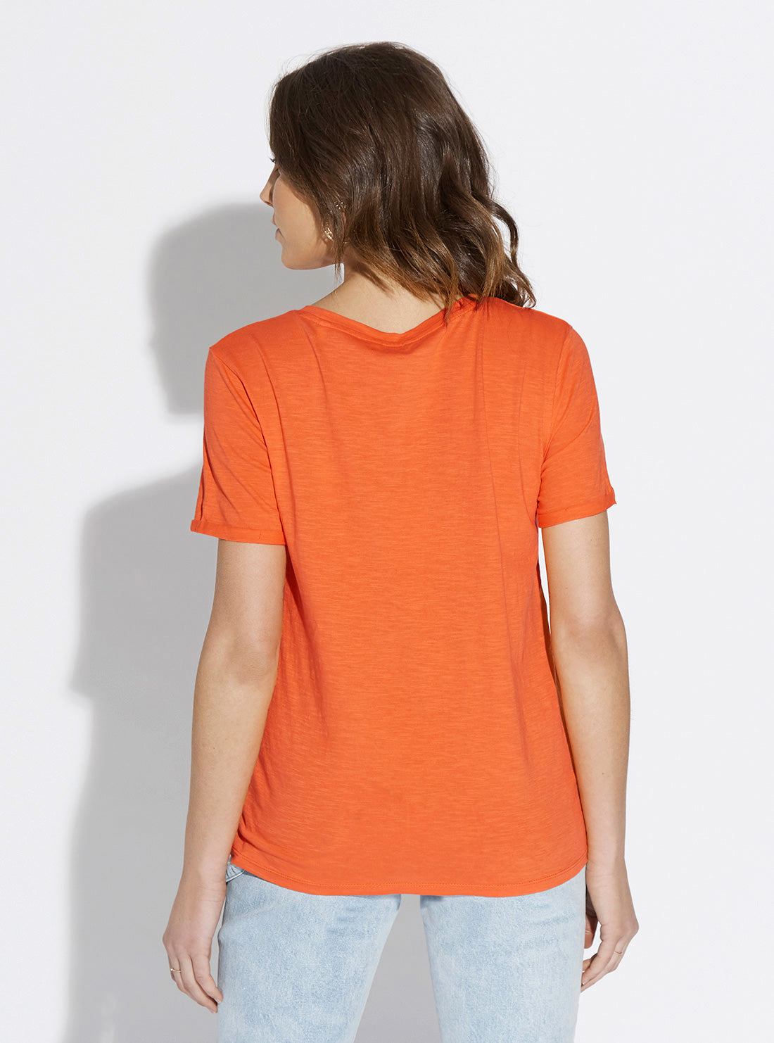 GUESS Womens Eco Orange Short Sleeve GUESS 1981 Rolled Cuff T-Shirt W0GI69R8G01 Back View