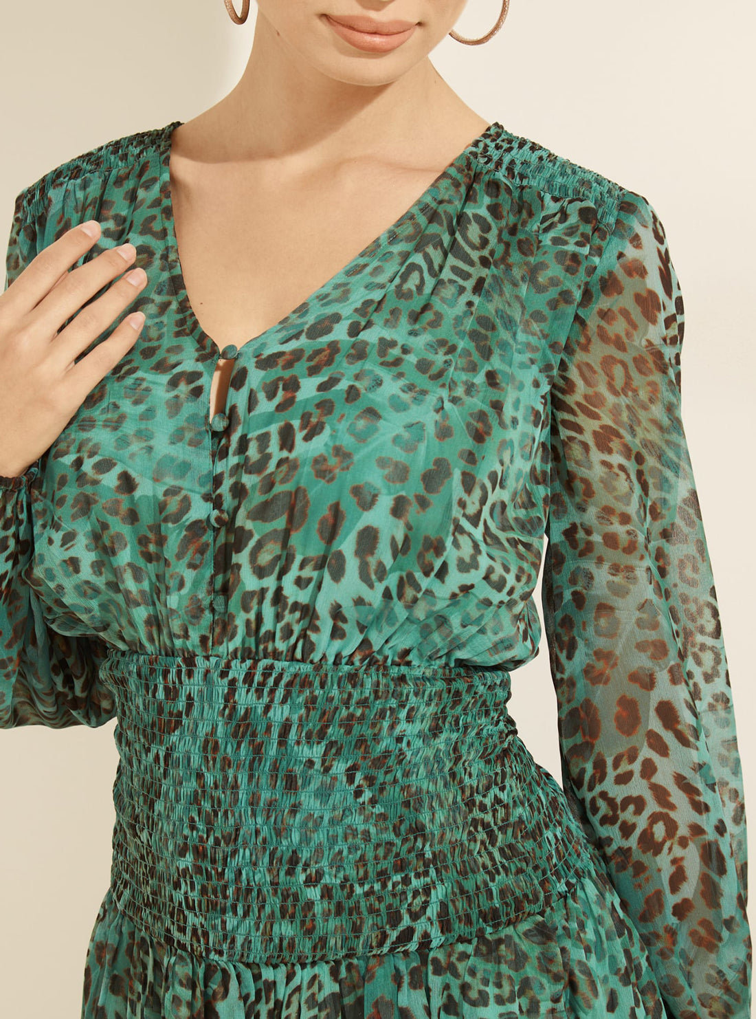 GUESS Womens Eco Green Leopard Print Laureen Mini Dress W1BK50WDW52 Detail View