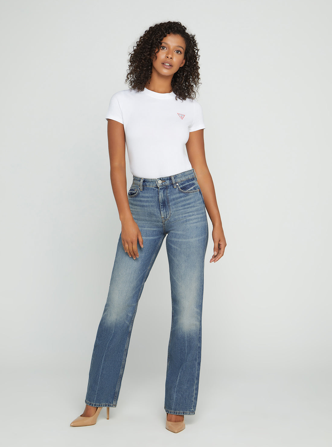 GUESS Women's High-Rise 80s Straight Leg Denim Jeans In Confidence Wash Pose View