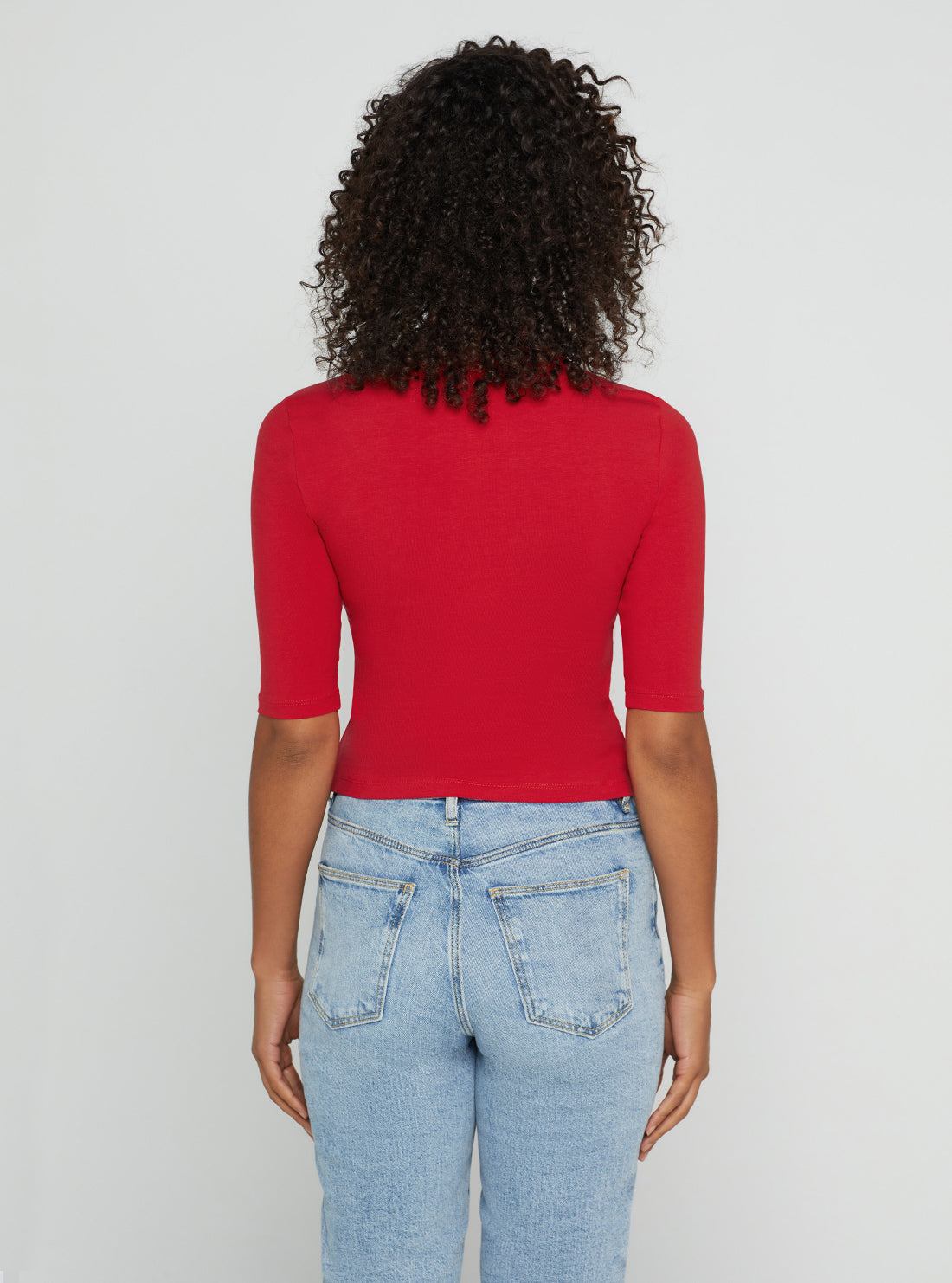 GUESS Womens Red Golden Rabbit Cropped Logo T-Shirt back view