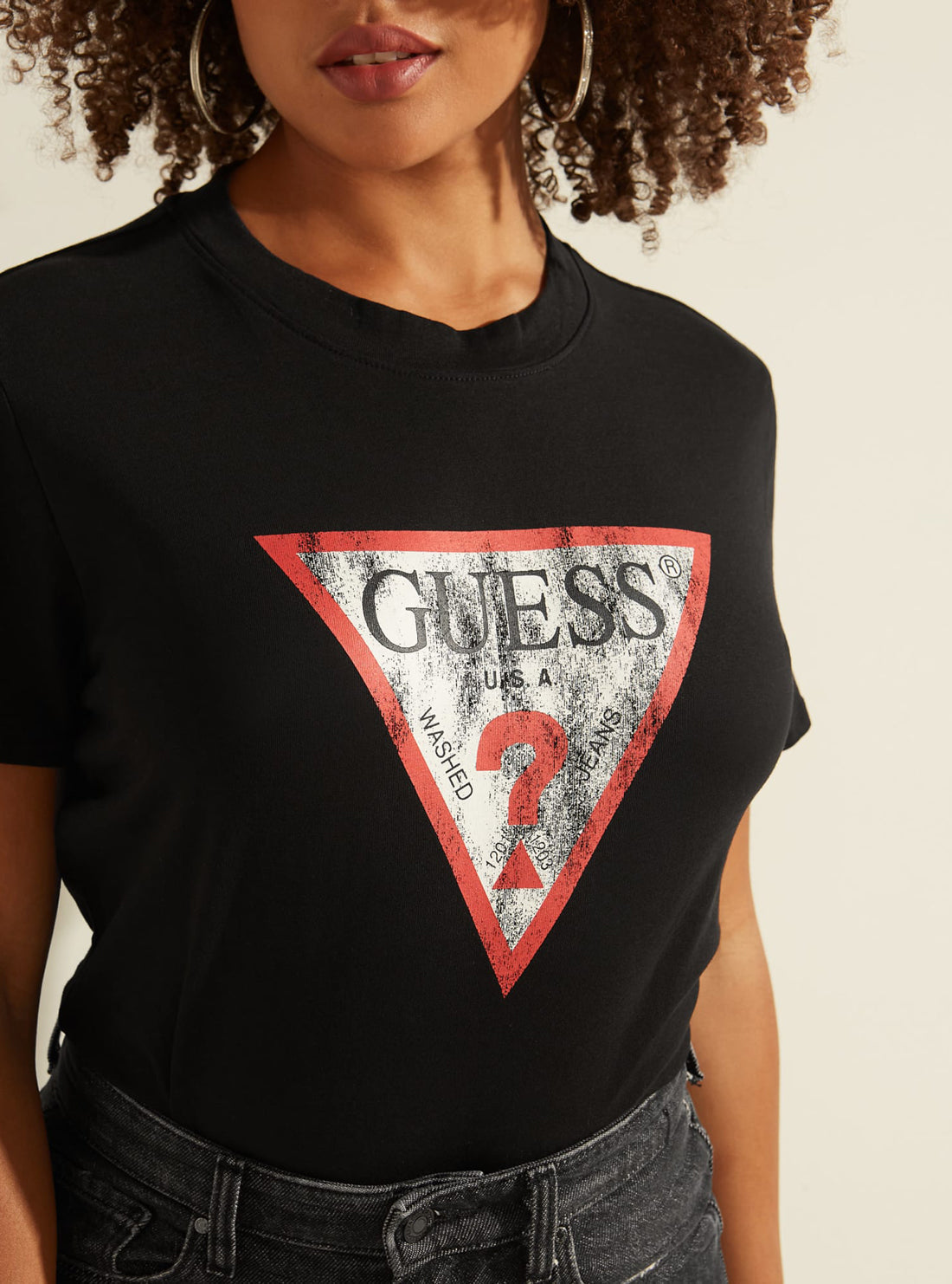 GUESS Womens Eco Black Classic Logo T-Shirt W93I0RR9I60 Detail View