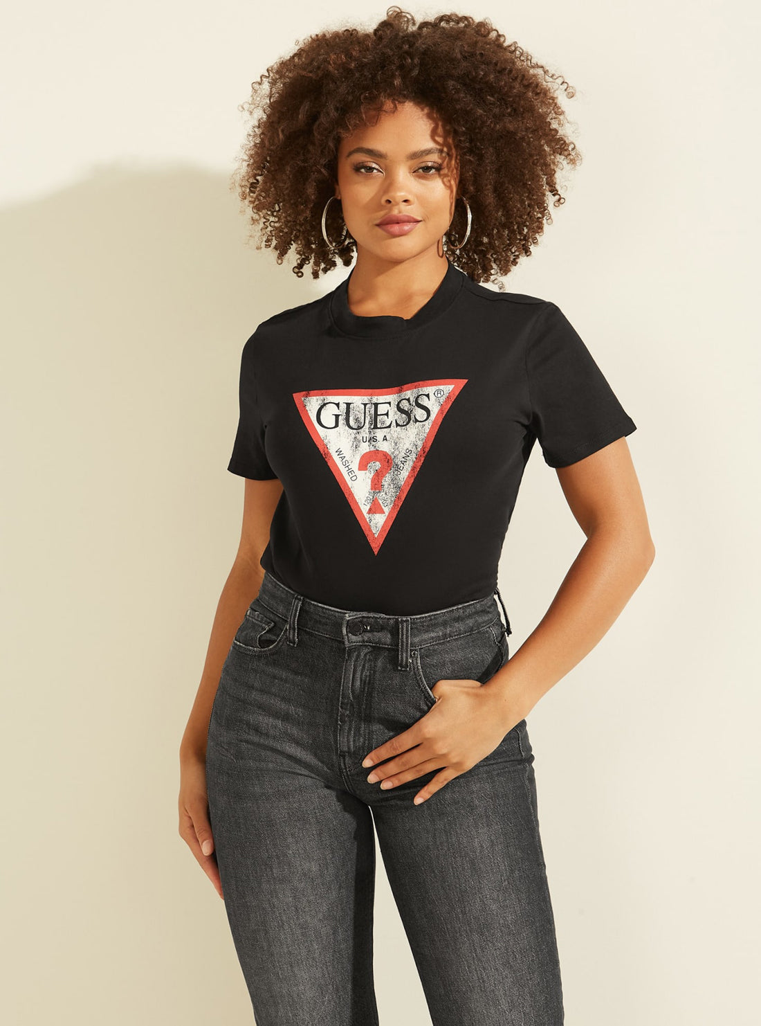 GUESS Womens Eco Black Classic Logo T-Shirt    W93I0RR9I60 Front View