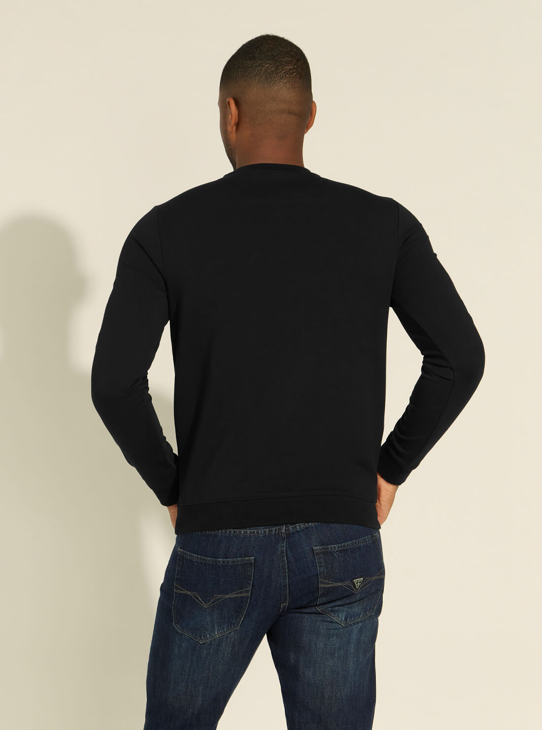 GUESS Mens Black Audley Fleece Jumper M1RQ37K6ZS1 Back View