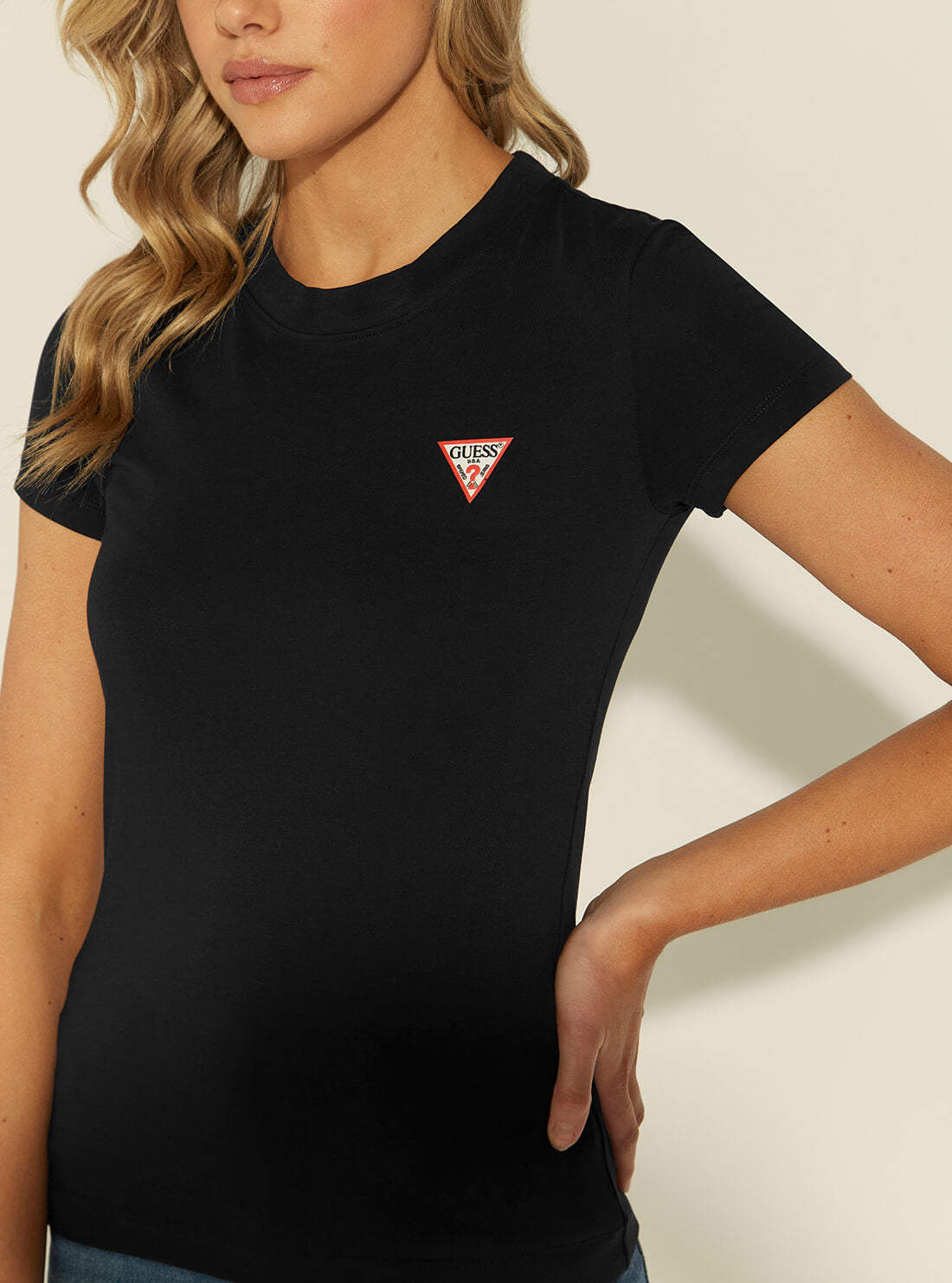 GUESS Womens Eco Black Basic Logo T-Shirt W1YI0ZJ1311 Detail View