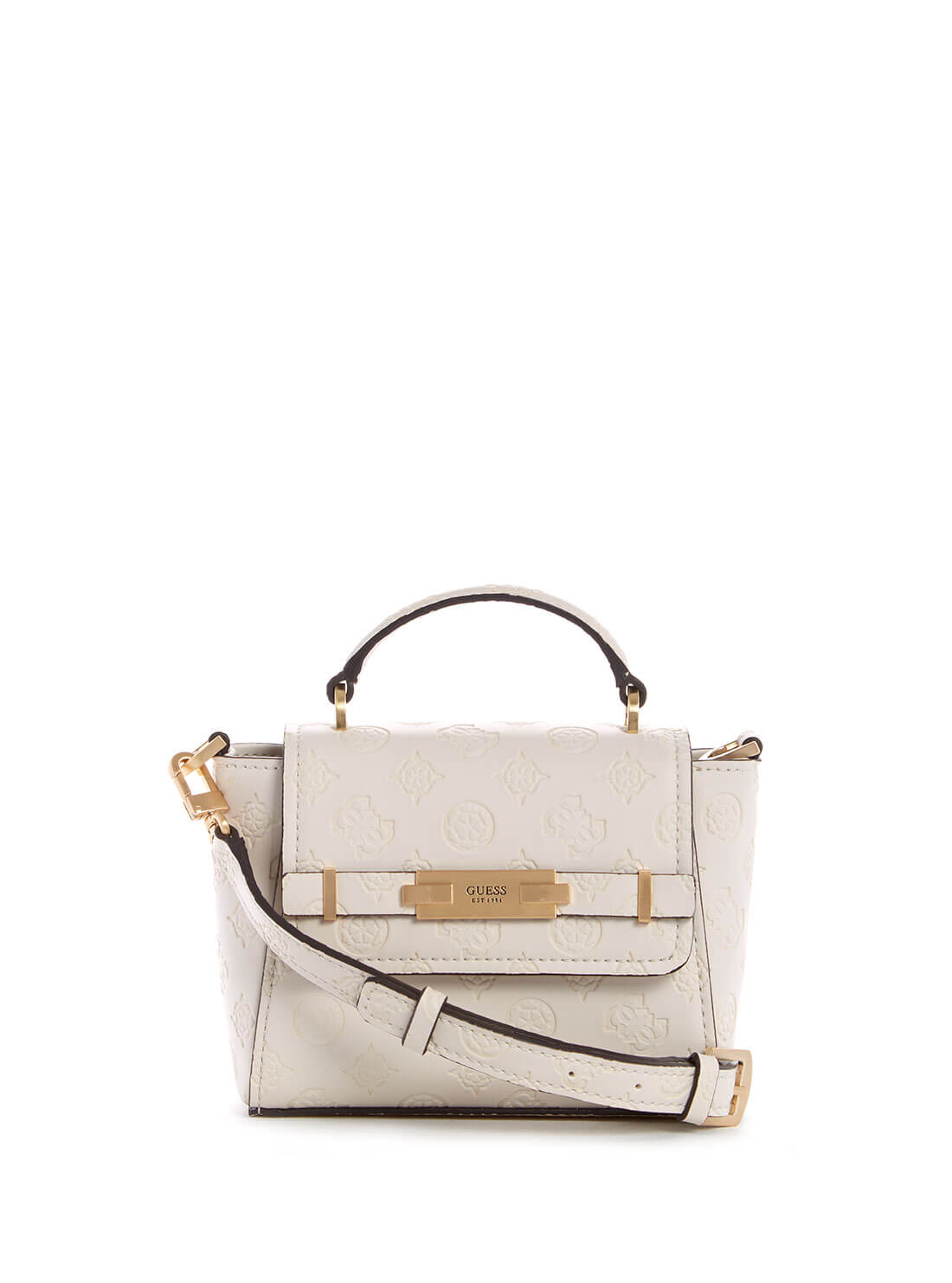 GUESS White Bea Mini Top Handle Bag front view