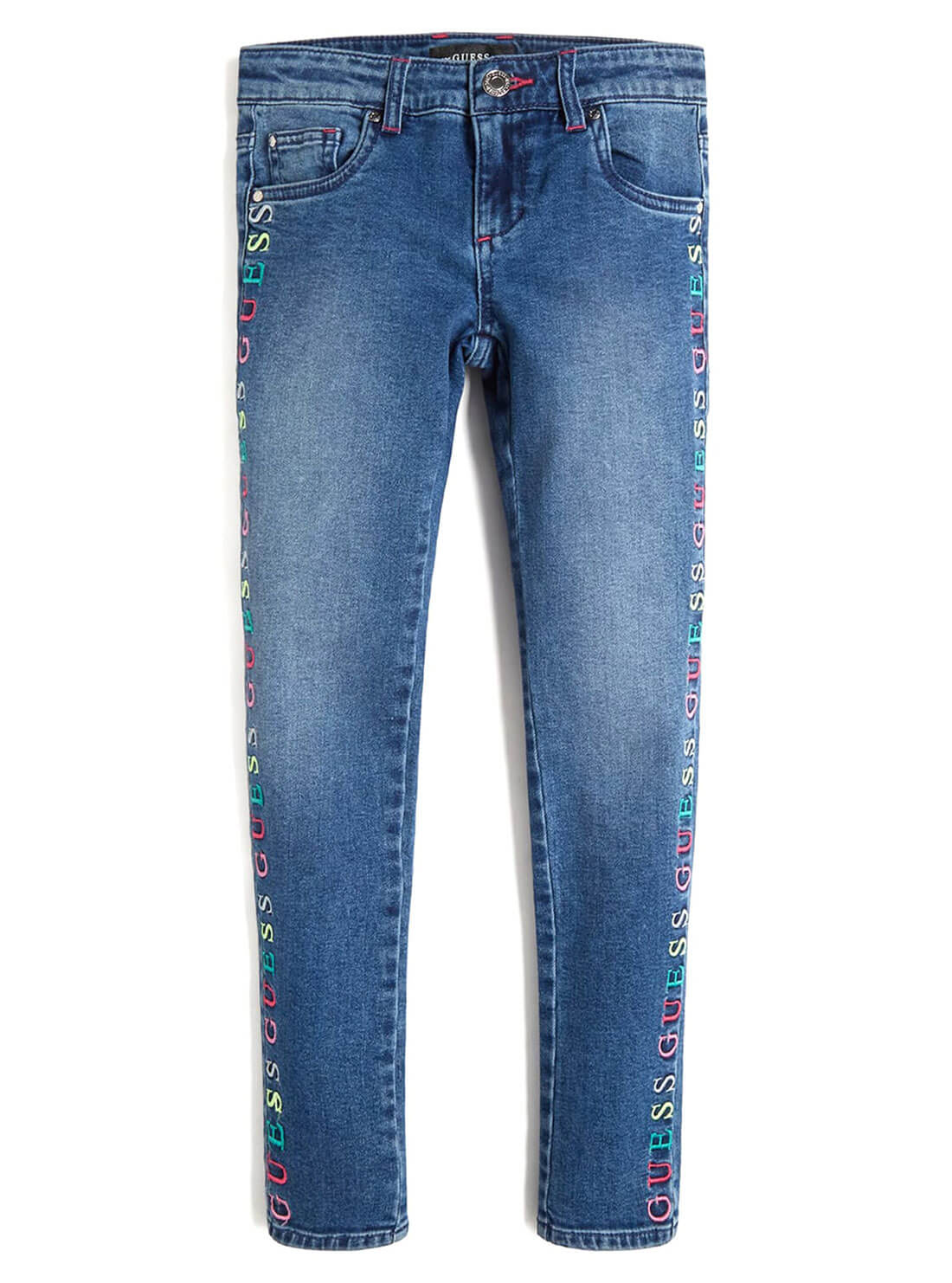 GUESS Big Girls Embroidered Skinny Denim Jeans In Glittering Wash (7-16) J1YA26D4G60 Front View