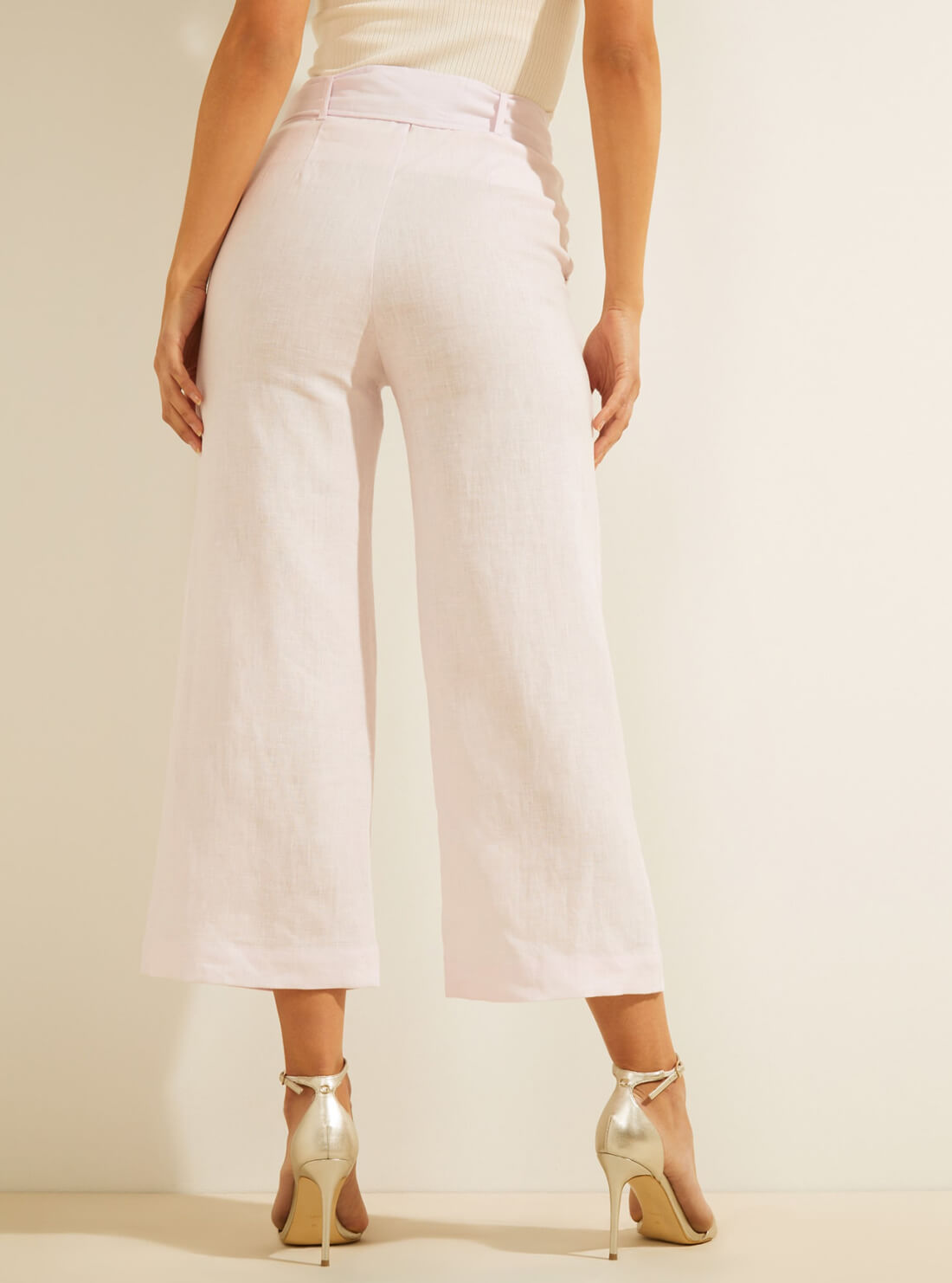 GUESS Womens Eco Light Pink High-Rise Linen Tessa Culotte Pants W1GB20RCWA1 Back View