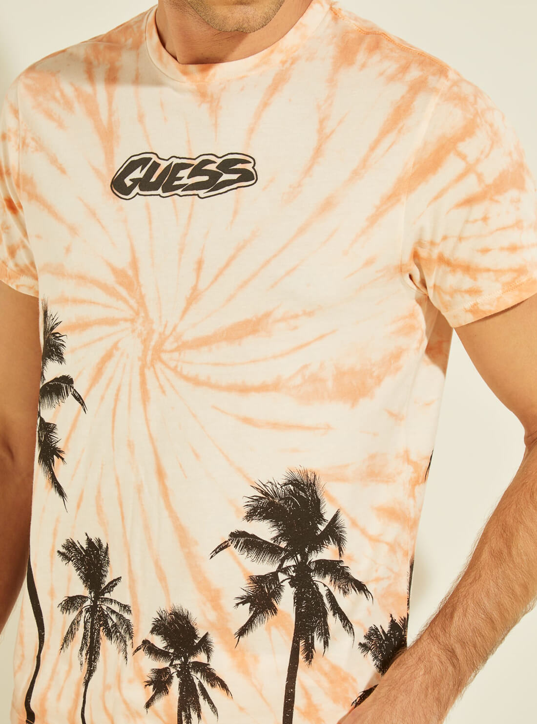 GUESS Mens Eco Orange  Tie-Dye Palms T-Shirt MBGI31R9RM2 Detail View