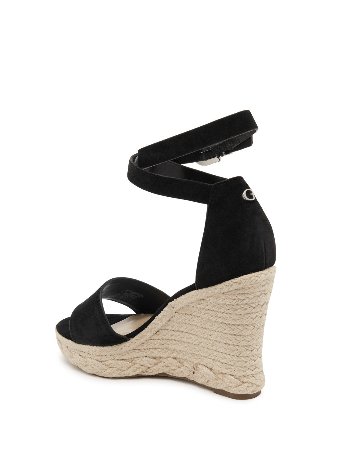GUESS Womens Black Hidy Suede Espadrille Wedges HIDY Back View