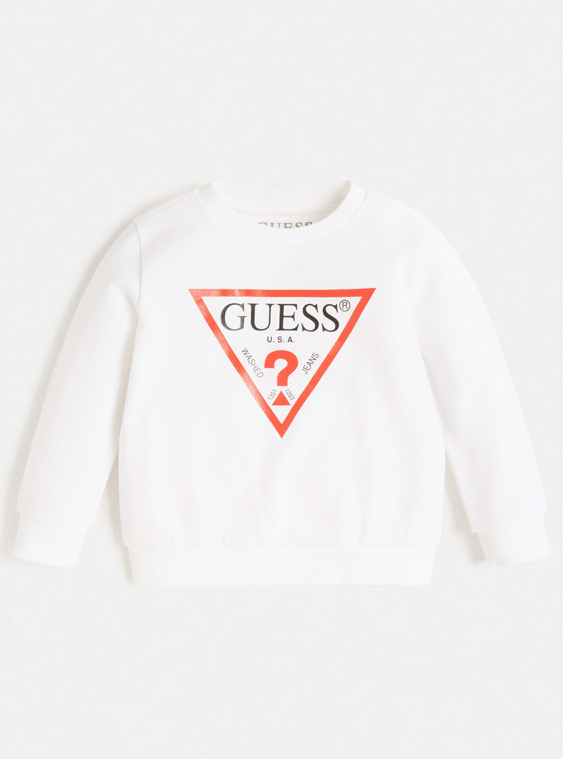 GUESS Big Boys White Long Sleeve Fleece Pullover Top (7-16) N73Q10K5WK0 Front View
