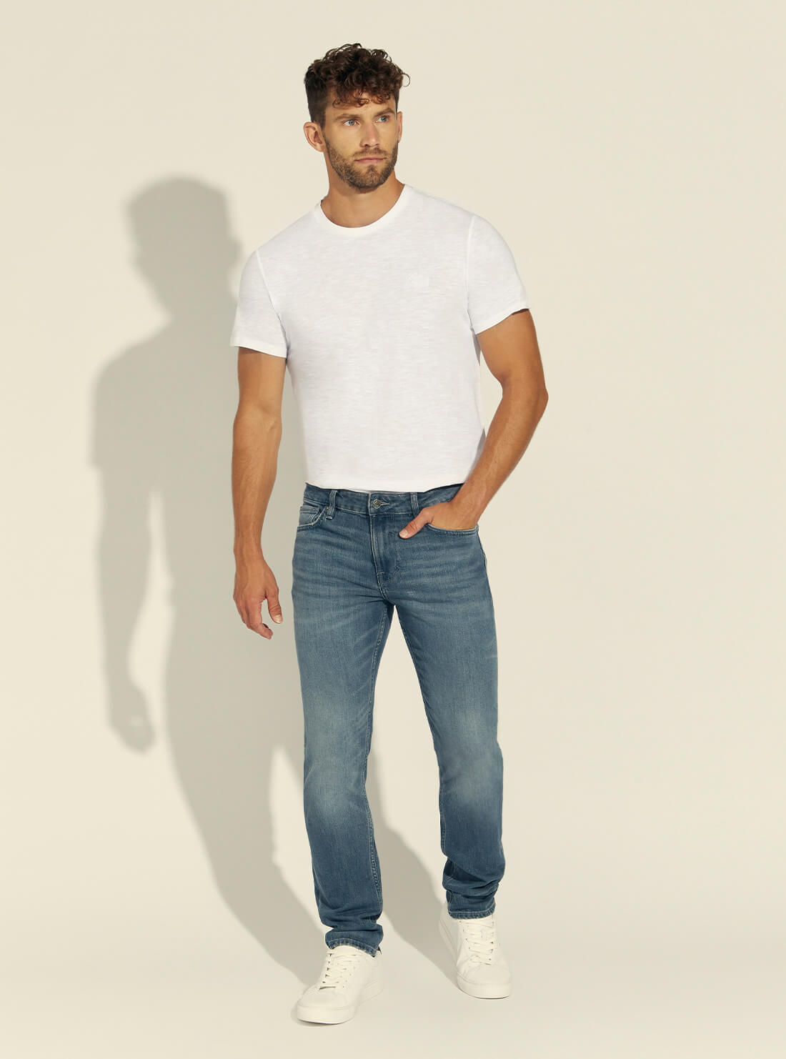 GUESS Mens Mid-Rise Slim Tapered Denim Jeans In Silverstar Wash M1BAS2D3Y43 Full View