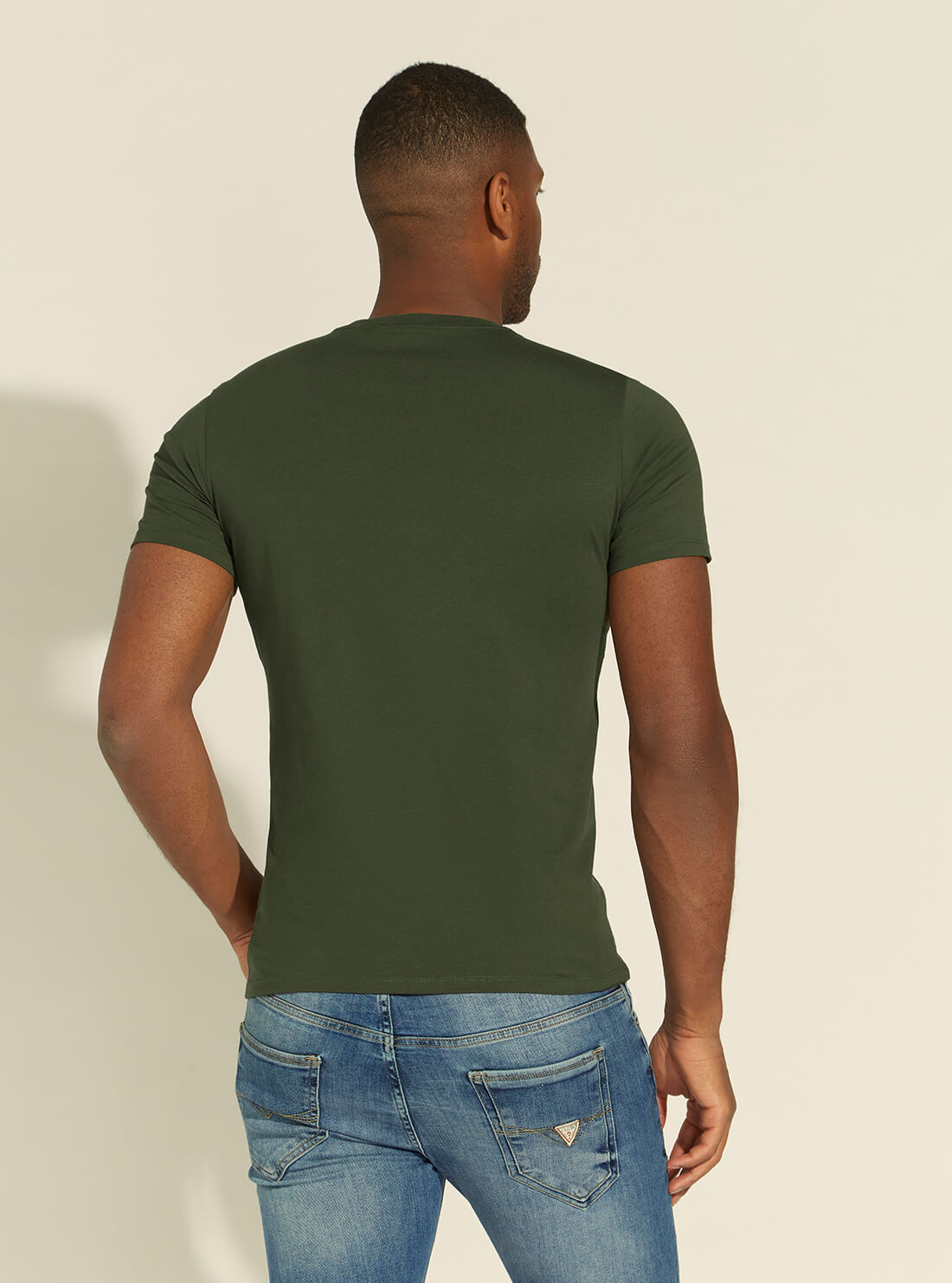 GUESS Mens Olive Slim Fit Logo T-Shirt M1RI36I3Z11 Back View