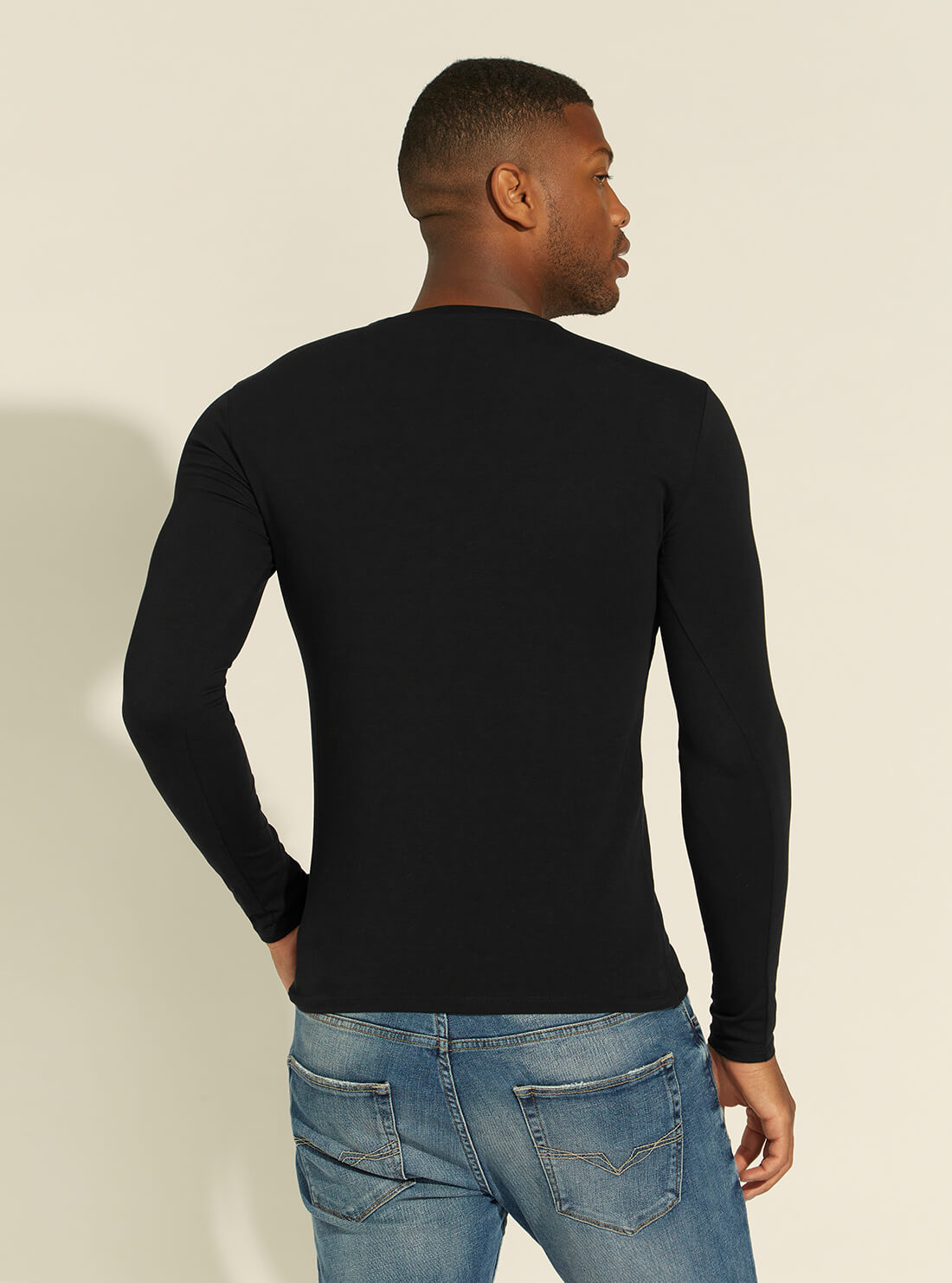 GUESS Mens Black Super Slim Long Sleeve T-Shirt M1RI28J1311 Back View