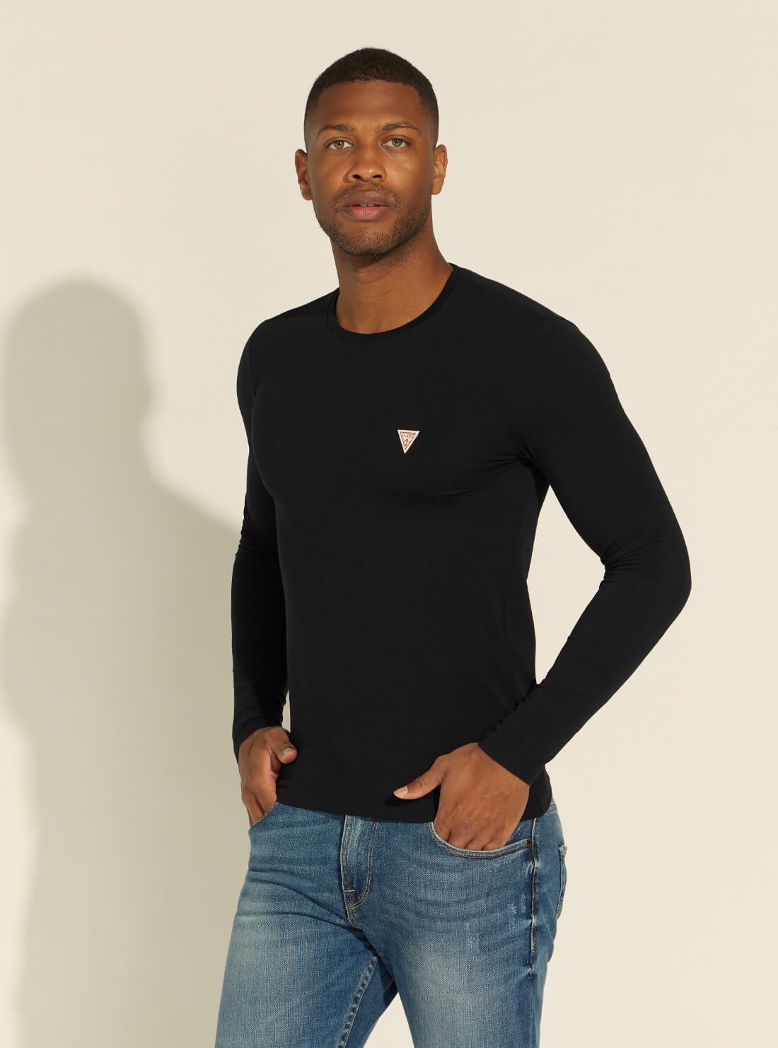 GUESS Mens Black Super Slim Long Sleeve T-Shirt M1RI28J1311 Front View