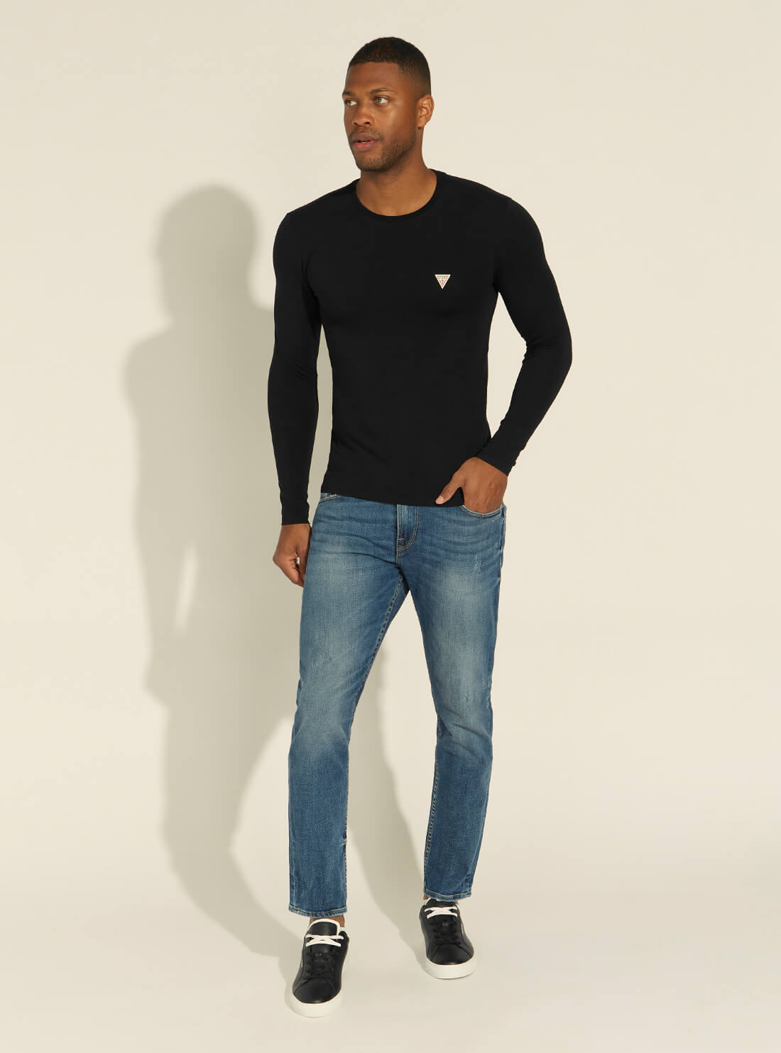 GUESS Mens Black Super Slim Long Sleeve T-Shirt M1RI28J1311 Full View