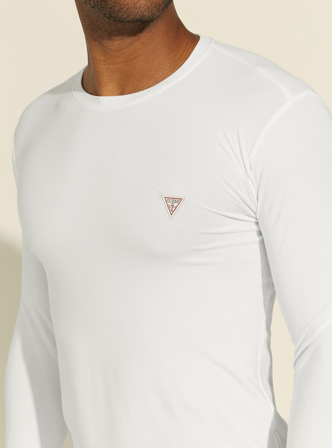 GUESS Mens White Super Slim Long Sleeve T-Shirt M1RI28J1311 Detail View