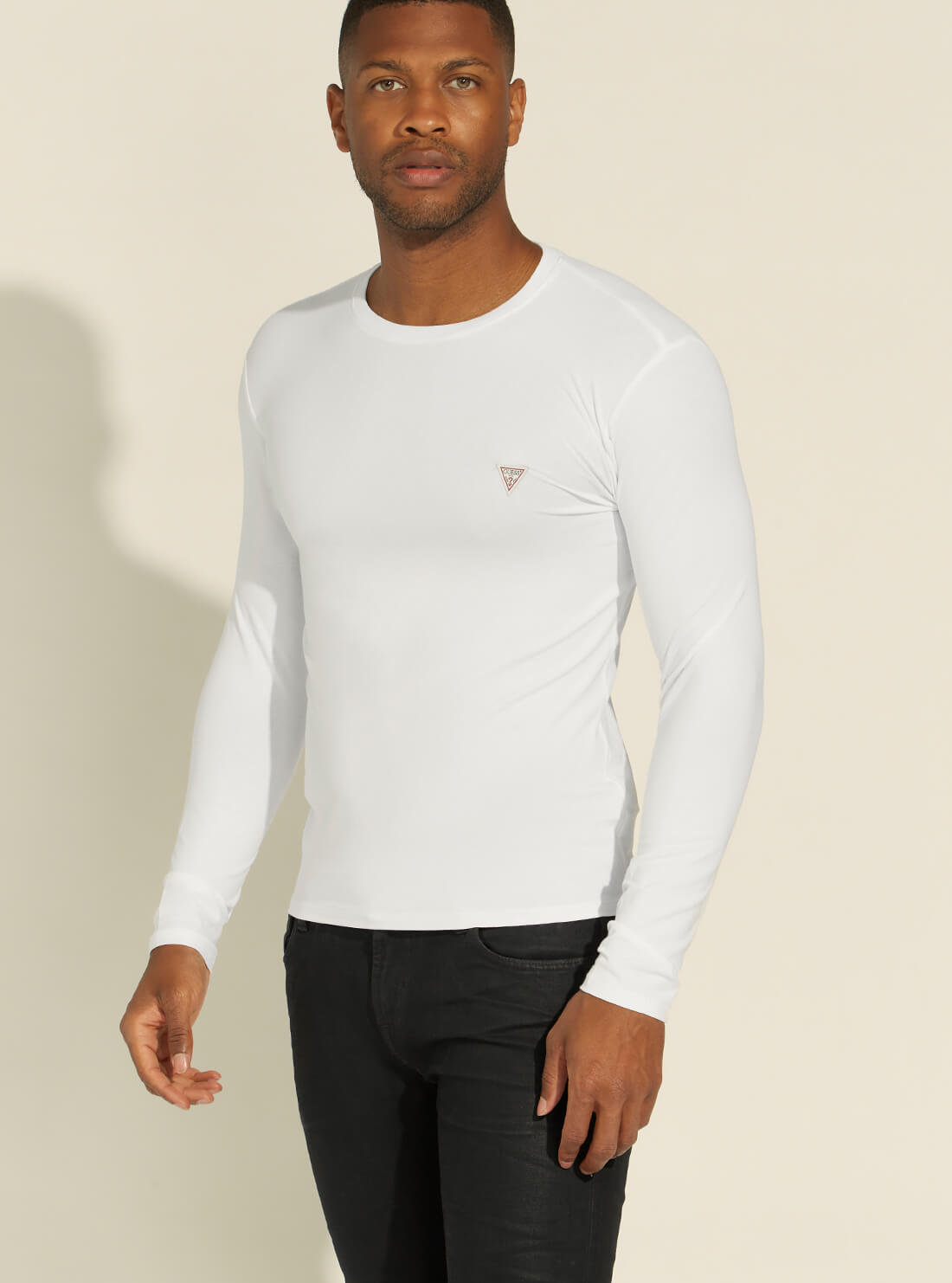 GUESS Mens White Super Slim Long Sleeve T-Shirt M1RI28J1311 Front View