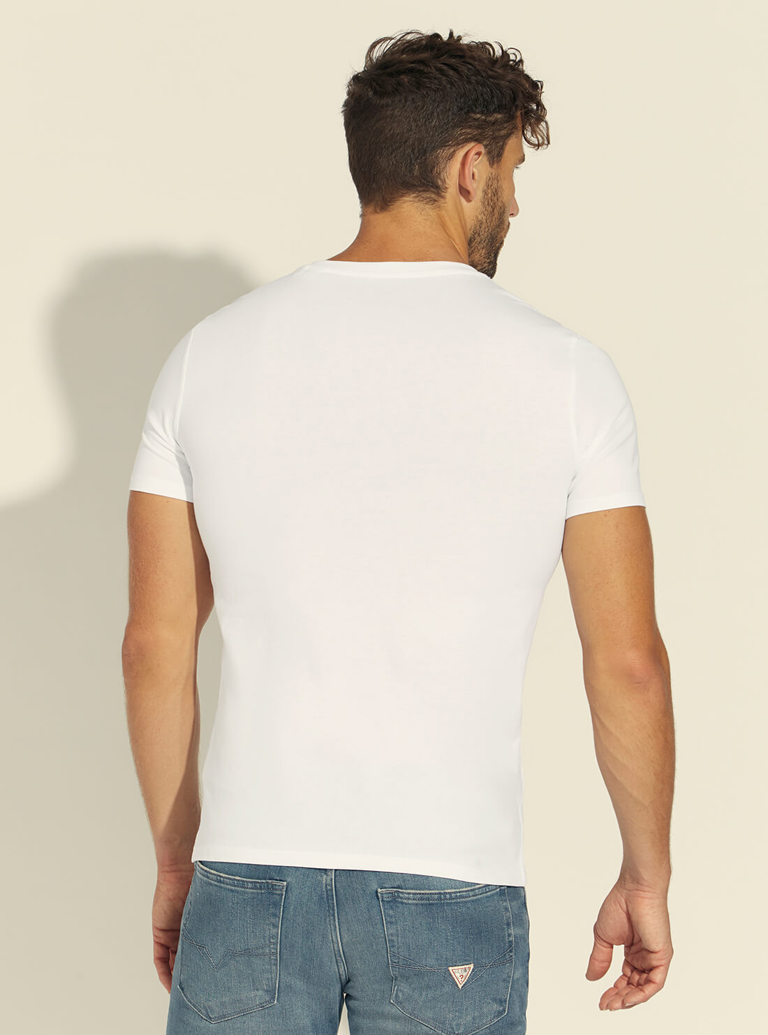 GUESS Mens Eco White V-Neck Basic T-Shirt M1RI37I3Z11 Back View