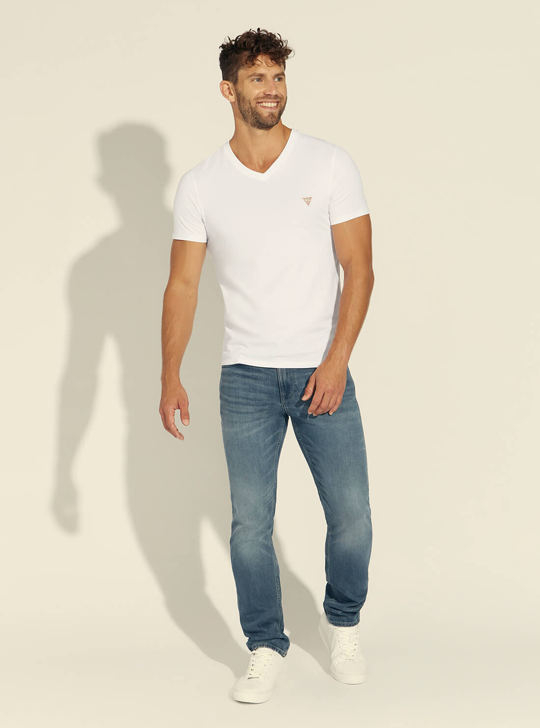 GUESS Mens Eco White V-Neck Basic T-Shirt M1RI37I3Z11 Full View